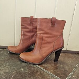 Cole Haan Kendal Short Boot Brown Leather Block Heel Pull On Comfort Bootie 8